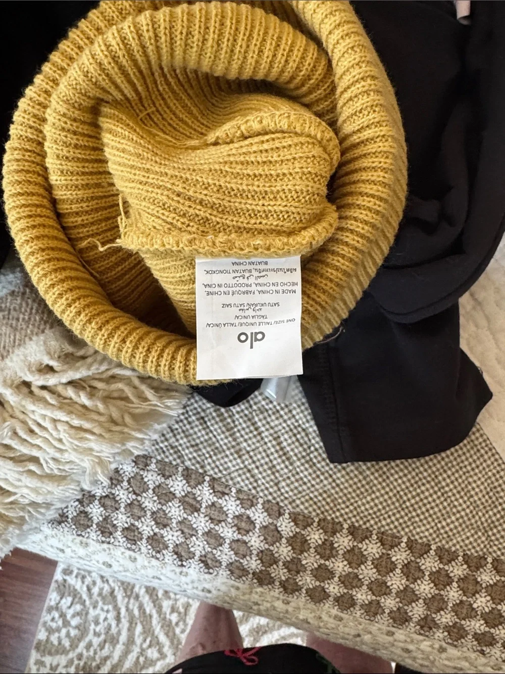 ALO Yoga Kids Yellow Knit Beanie with Embroidered Logo